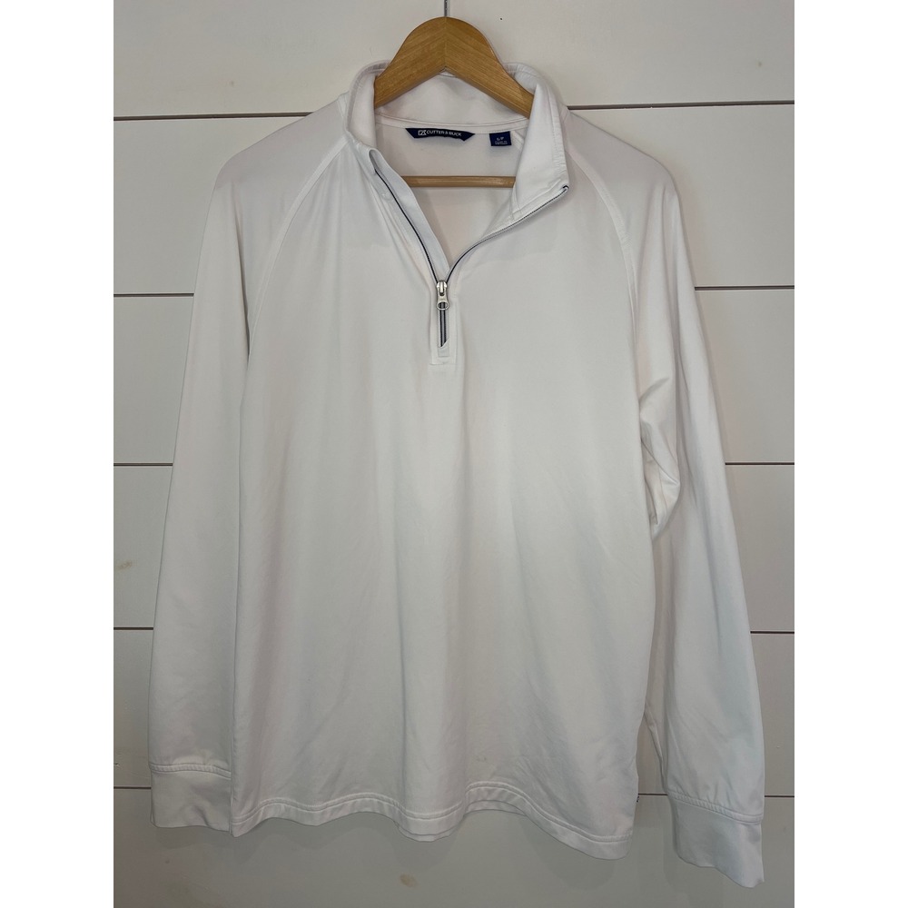 Cutter & Buck Mens White Quarter Zip Pullover Performance Golf Shirt Size Small